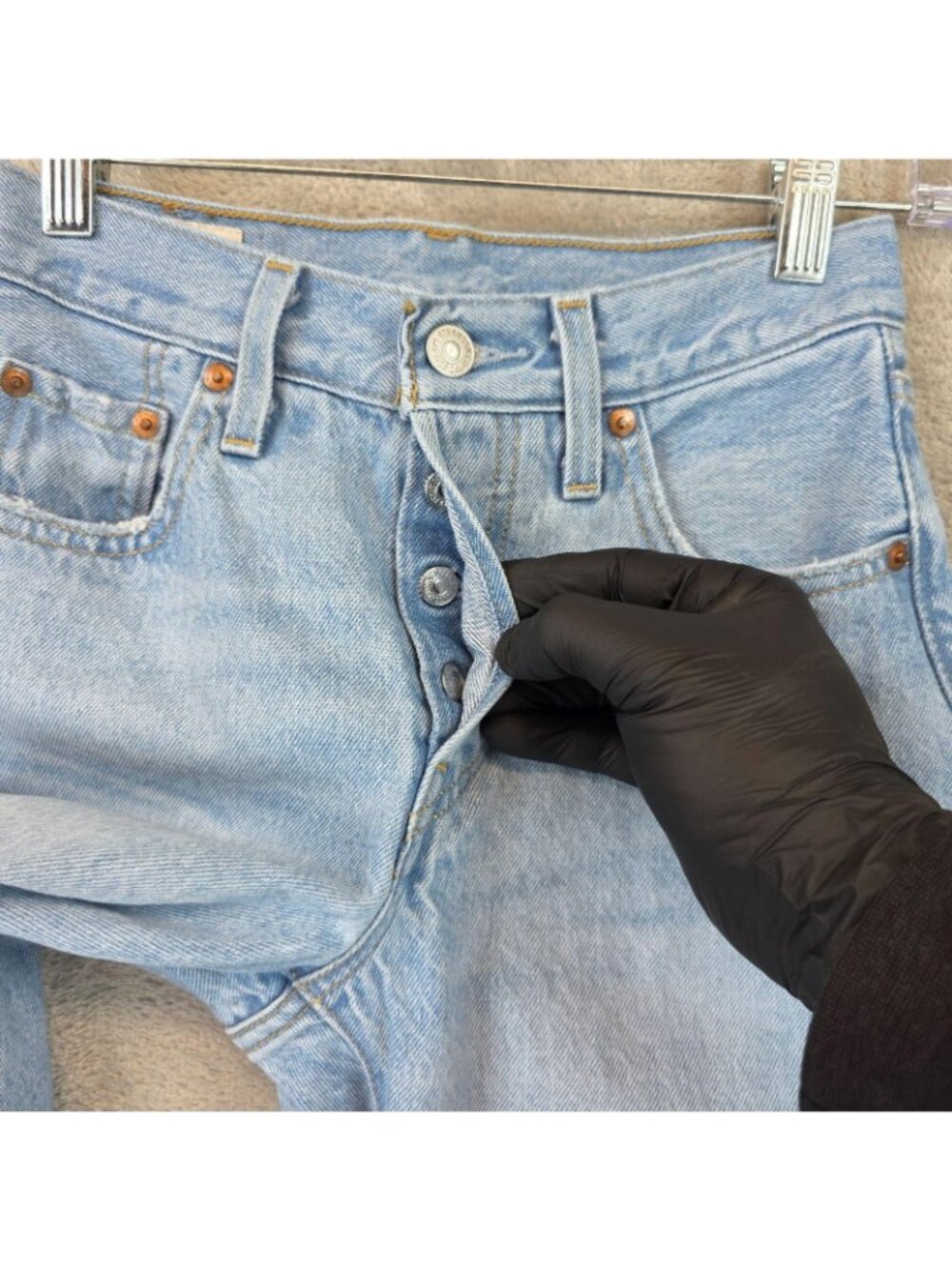 Levis Premium 501 Straight Jeans Womens W23 Blue Light Wash High Rise Denim - Picture 3 of 16
